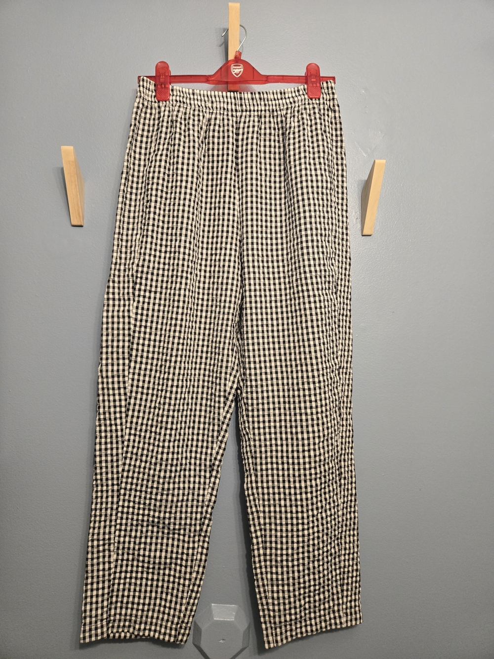 Gingham Elastic Waist Pants - Black & White